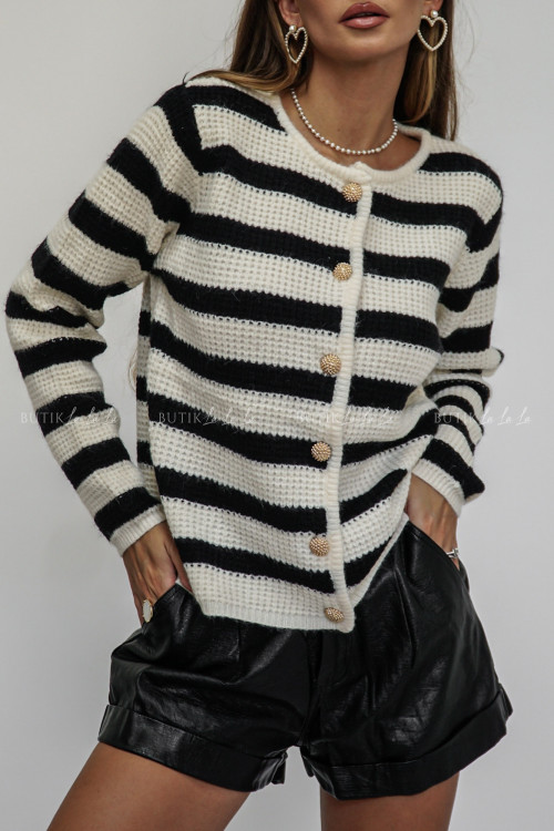 Sweter rozpinany w czarne paski Cassey