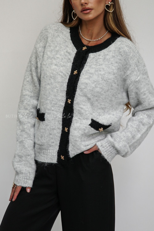 Sweter szaro czarny z ozdobnymi guzikami Haike