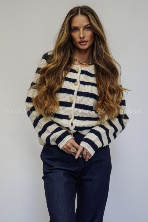 Sweter rozpinany w granatowe paski Cassey 2
