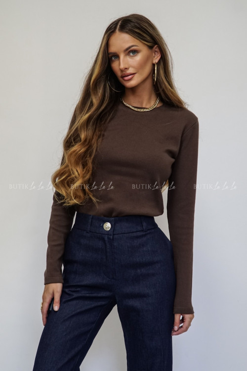 Bluzka prążkowana bawełniana brązowa Micca 2