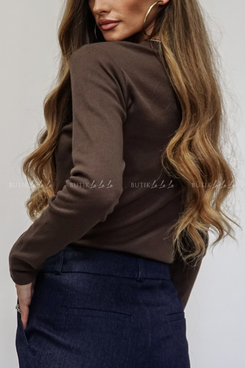 Bluzka prążkowana bawełniana brązowa Micca 3