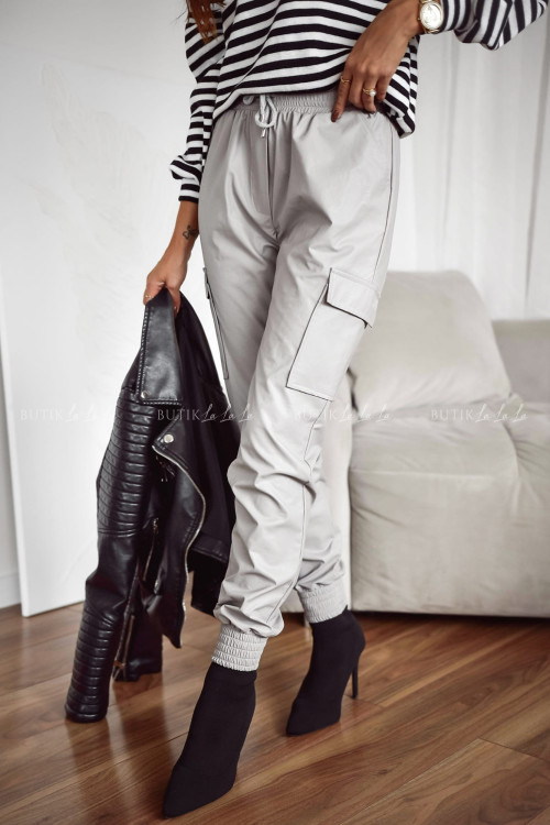 Spodnie z eko skóry siwe Primrose