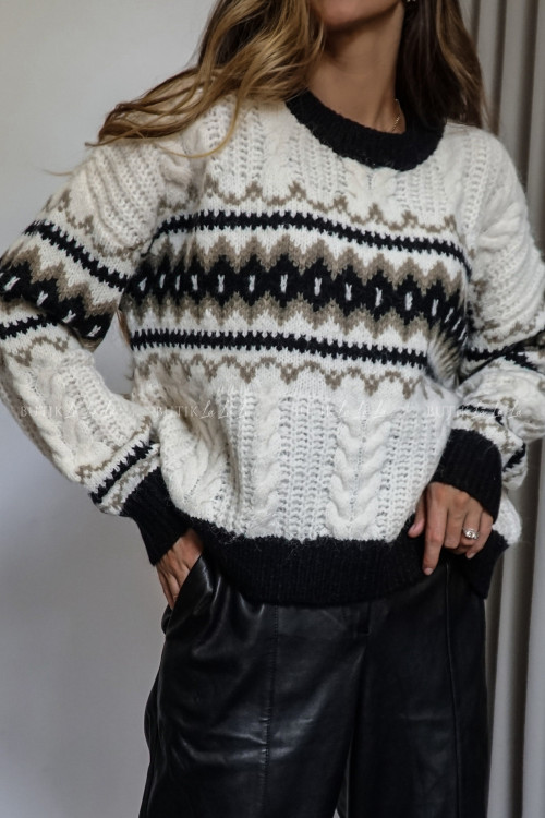 Sweter kremowy we wzory Kingom