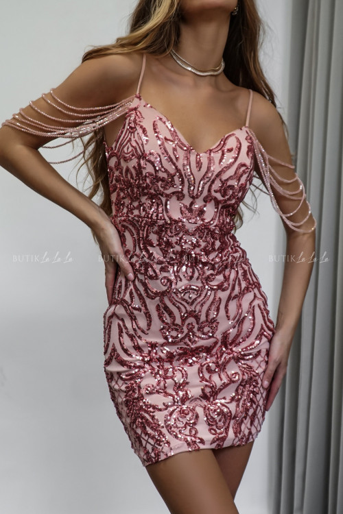 Sukienka różowa cekinowa z koralikami Sottina