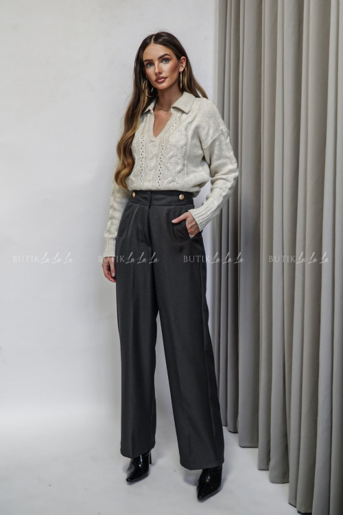 Sweter z kołnierzykiem beżowy Vari 3