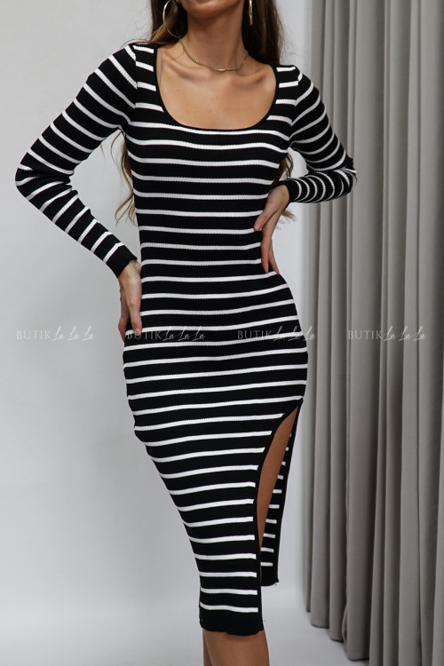 Sukienka czarna w białe paski Wesper