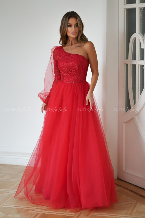 Sukienka z rozkloszowanym tiulowym dołem czerwona Valentina 2