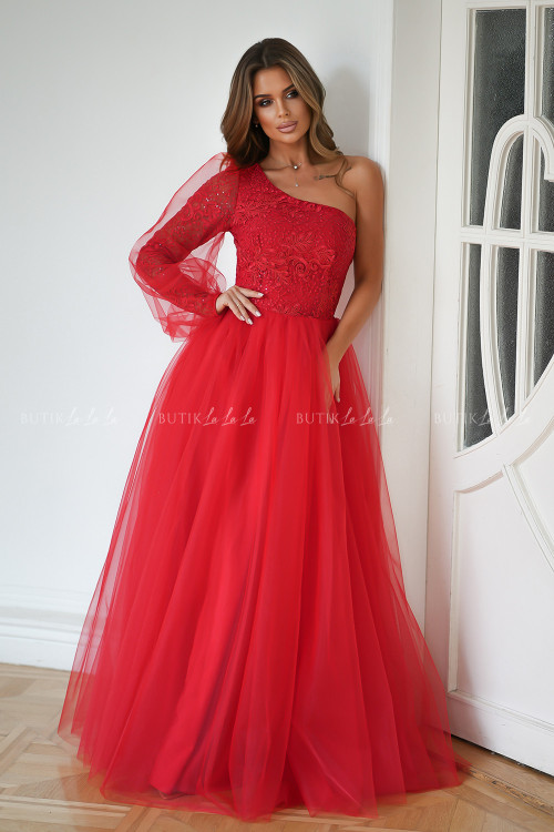 Sukienka z rozkloszowanym tiulowym dołem czerwona Valentina 1