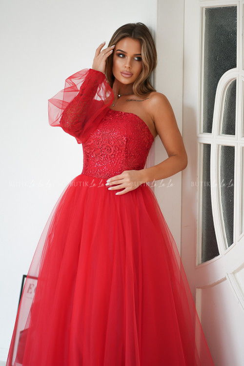 Sukienka z rozkloszowanym tiulowym dołem czerwona Valentina 4