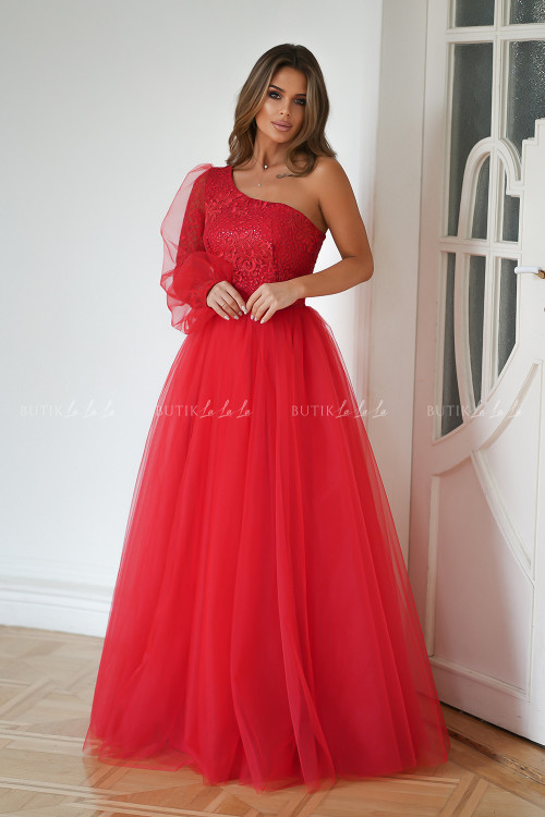 Sukienka z rozkloszowanym tiulowym dołem czerwona Valentina 5