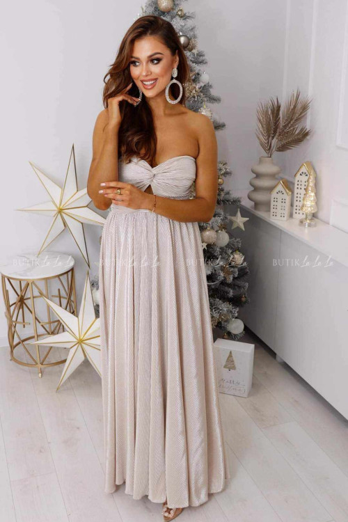 Sukienka maxi beżowo srebrna Aurella 2