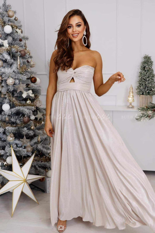 Sukienka maxi beżowo srebrna Aurella 5