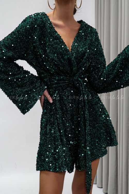 Kombinezon cekinowy butelkowa zieleń Alena