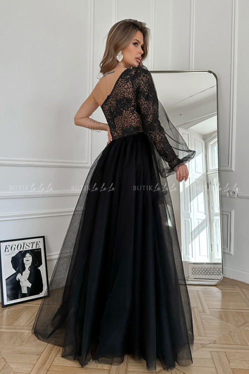 Sukienka z rozkloszowanym tiulowym dołem czarno beżowa Valentina 3