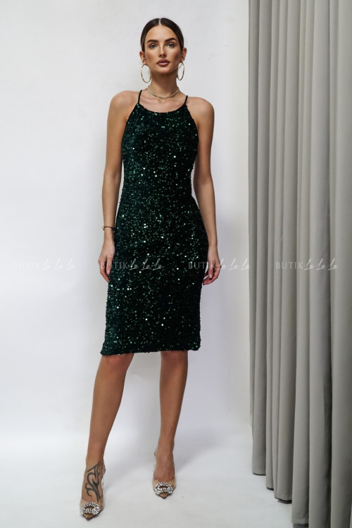 Sukienka cekinowa z odkrytymi plecami ciemno zielona Maribel 2