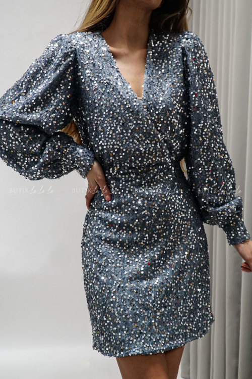 Sukienka cekinowa siwo srebrna Flora