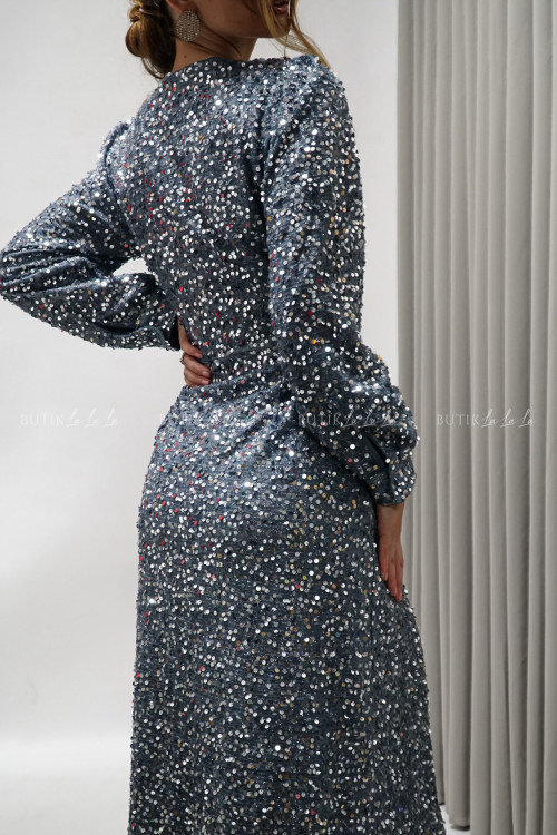 Sukienka wiązana cekinowa siwo srebrna Manroe 1