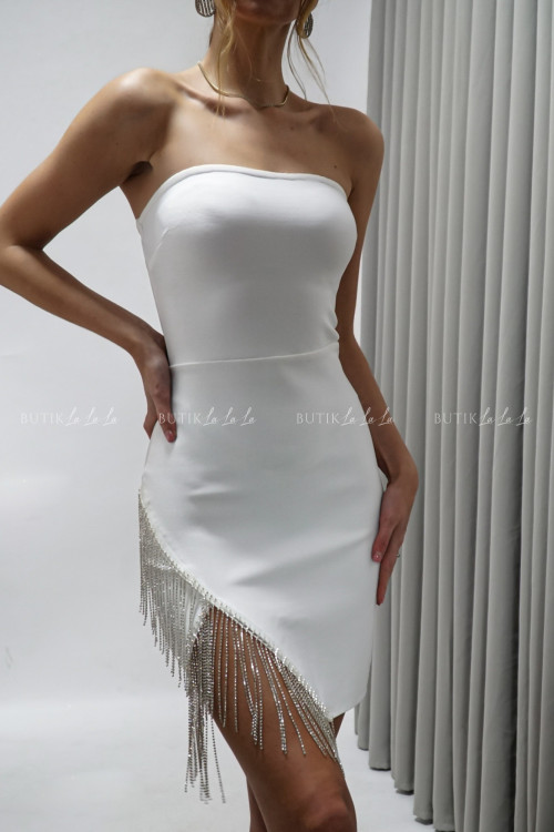 Sukienka dopasowana ze zdobieniem biała Nuria