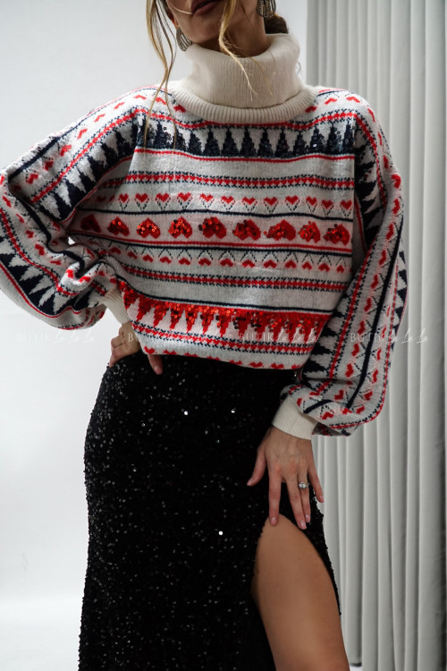 Sweter w kolorowy wzór Claus