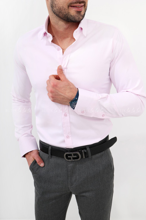 koszula męska klasyczna jasno różowa z kołnierzykiem