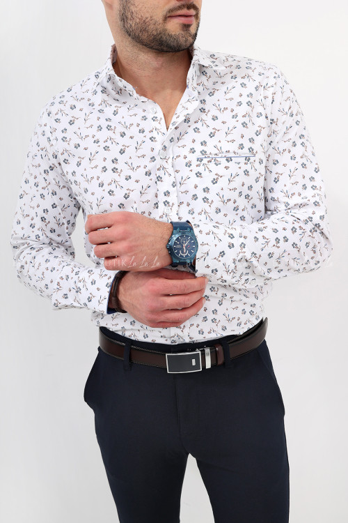 koszula męska biała w kwiatowy wzór