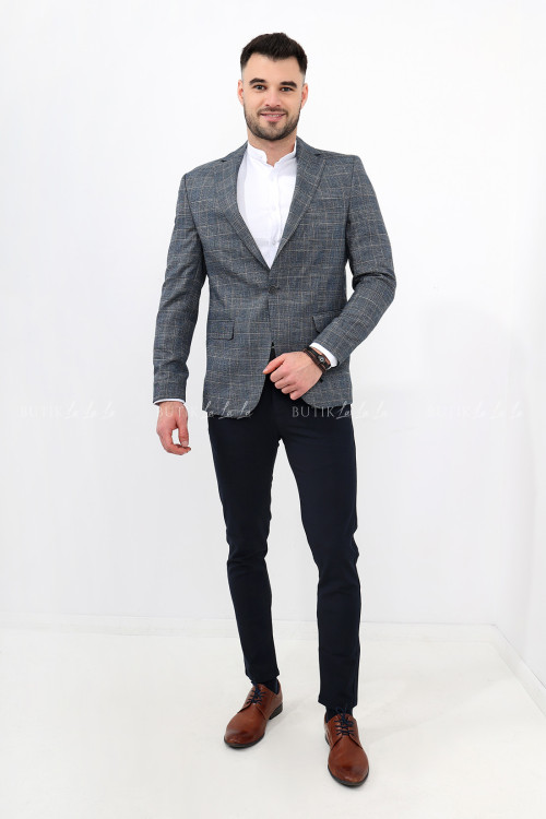 Granatowa marynarka w kratę 2