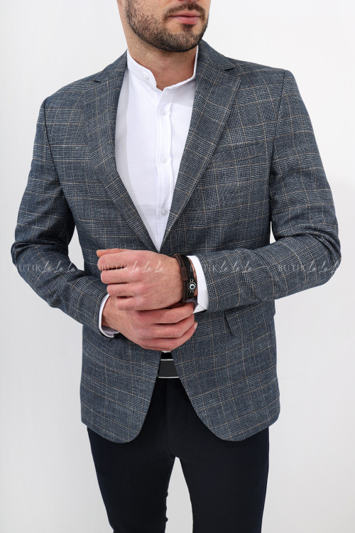 Granatowa marynarka w kratę 1