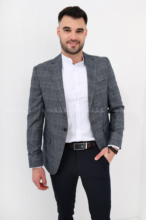 Granatowa marynarka w kratę 3