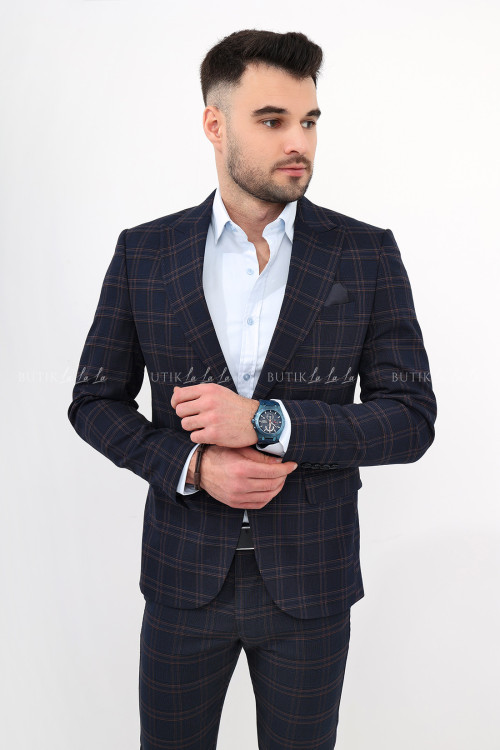Marynarka męska granatowa w kratę 4