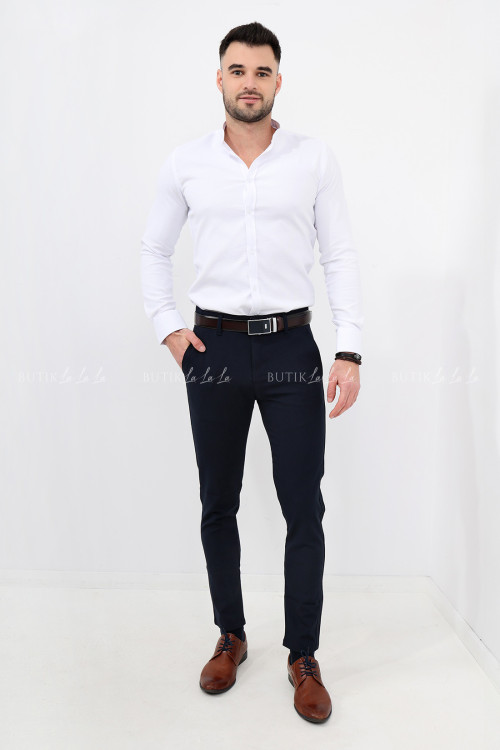 Spodnie męskie granatowe eleganckie slim fit 4