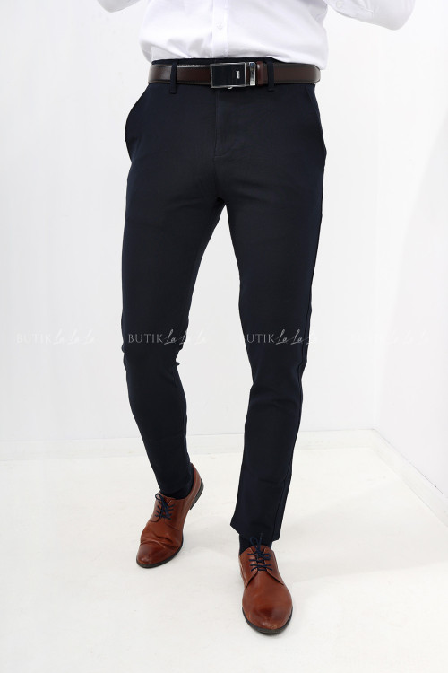 Spodnie męskie granatowe eleganckie slim fit 3