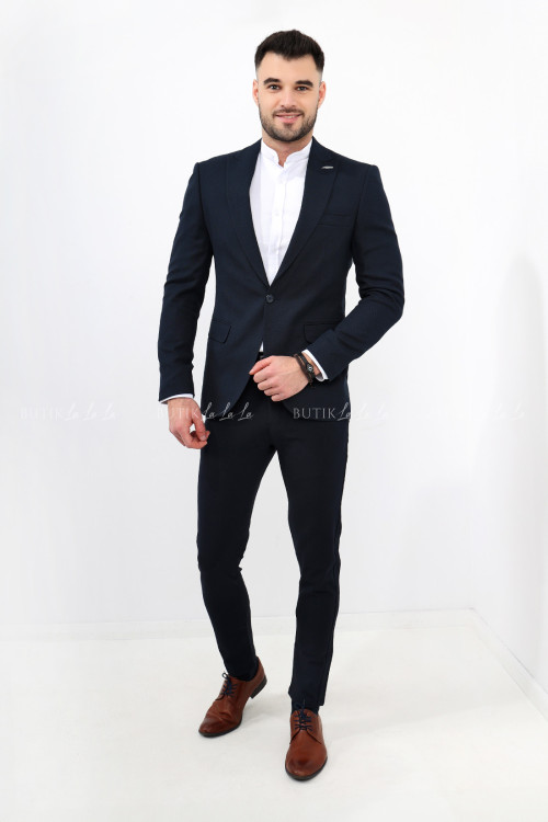 Spodnie męskie granatowe eleganckie slim fit 2