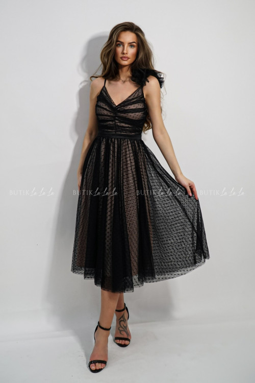 Sukienka midi tiulowa czarno beżowa Hemani 1