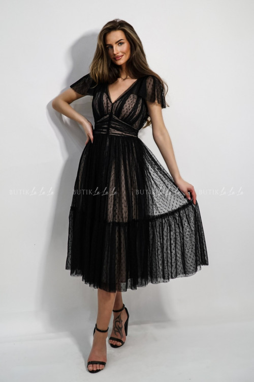 Sukienka midi tiulowa czarno beżowa Kataleja 1