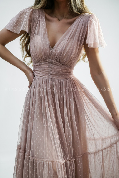 Sukienka midi tiulowa beżowa Kataleja