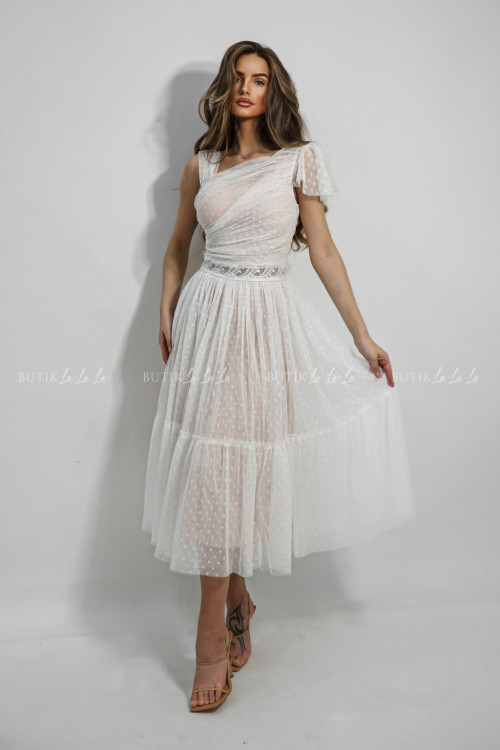 Sukienka midi tiulowa biało beżowa Damila 1