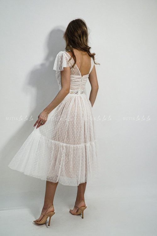 Sukienka midi tiulowa biało beżowa Damila 2