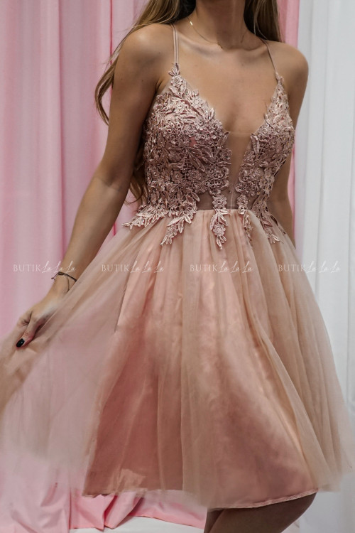 Sukienka mini tiulowa z ozdobną górą brzoskwiniowa Susanita