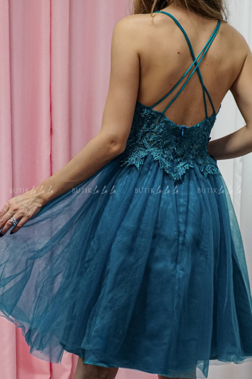 Sukienka mini tiulowa z ozdobną górą szmaragdowa Susanita 1