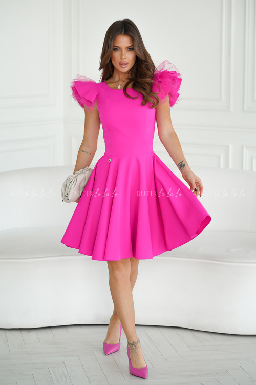 Sukienka z bufkami na ramionach fuksja Mefiu 6