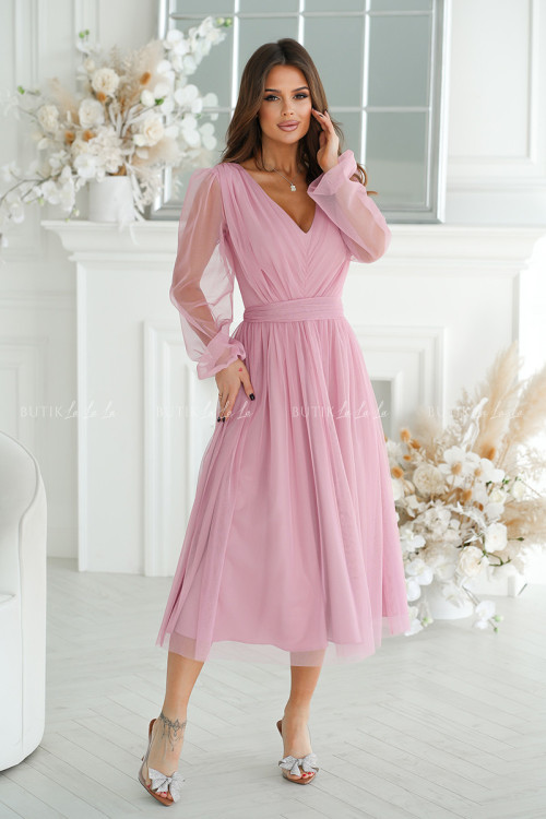 sukienka pudrowa midi z połyskującą siateczką Vanessa 3