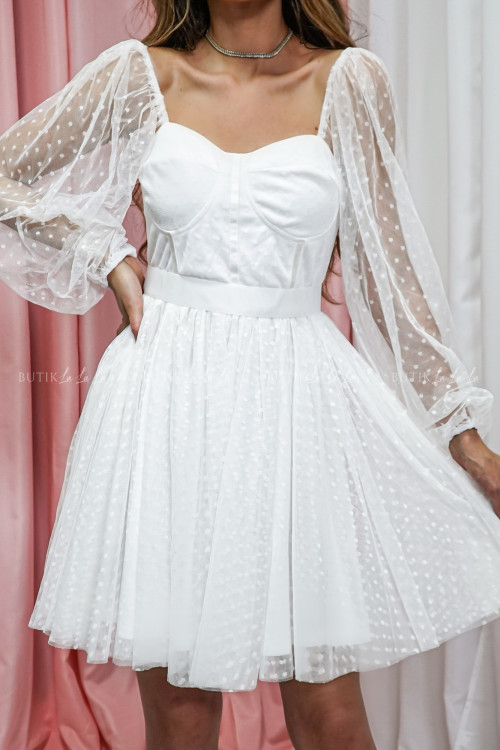 Sukienka tiulowa z długim rękawem biała Apollo