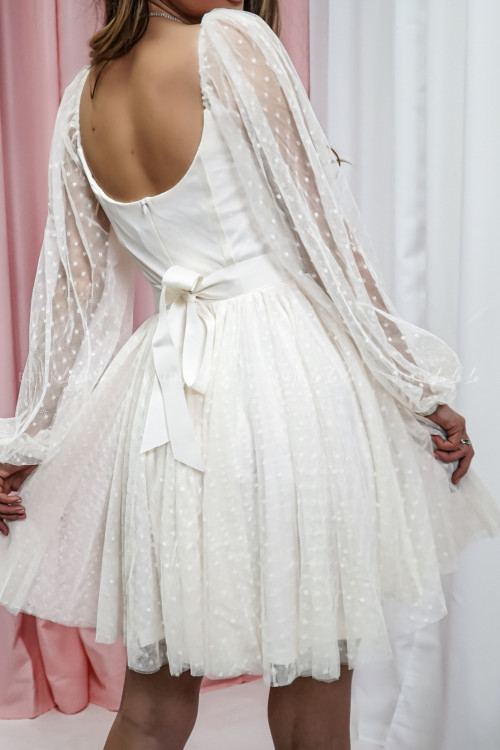 Sukienka tiulowa z długim rękawem kremowa Apollo 1