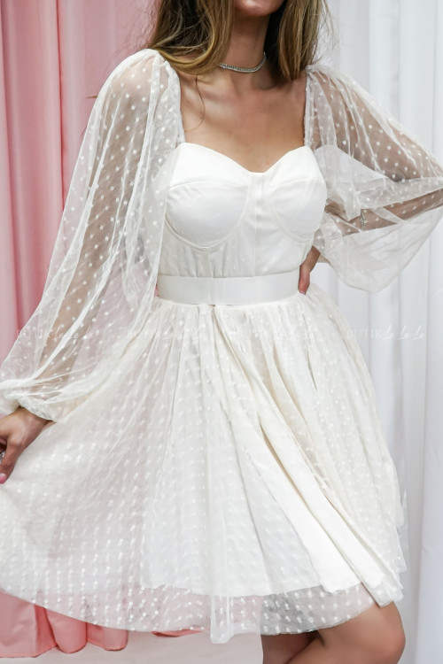 Sukienka tiulowa z długim rękawem kremowa Apollo