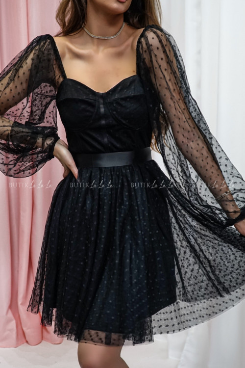 Sukienka tiulowa z długim rękawem czarna Apollo