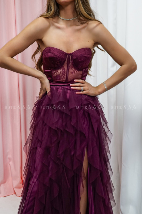 Sukienka maxi tiulowa bordowa Raisa