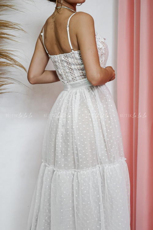 Sukienka midi biało beżowa Sara 1