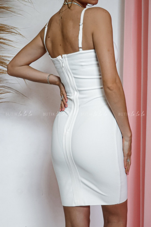 Sukienka dopasowana z wycięciem biała Karlas 2