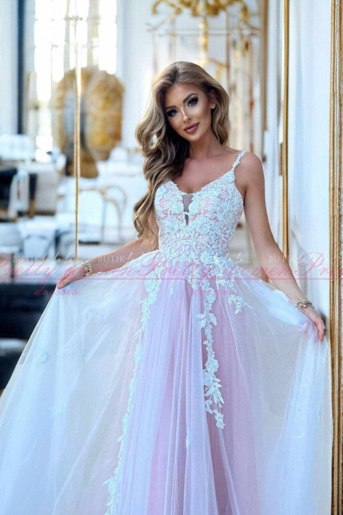 Sukienka maxi biało pudrowa Garden