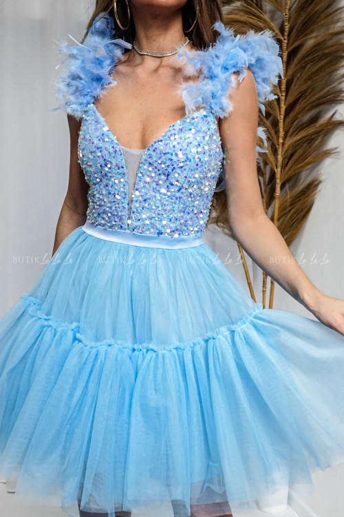 Sukienka mini tiulowa niebieska Nerion